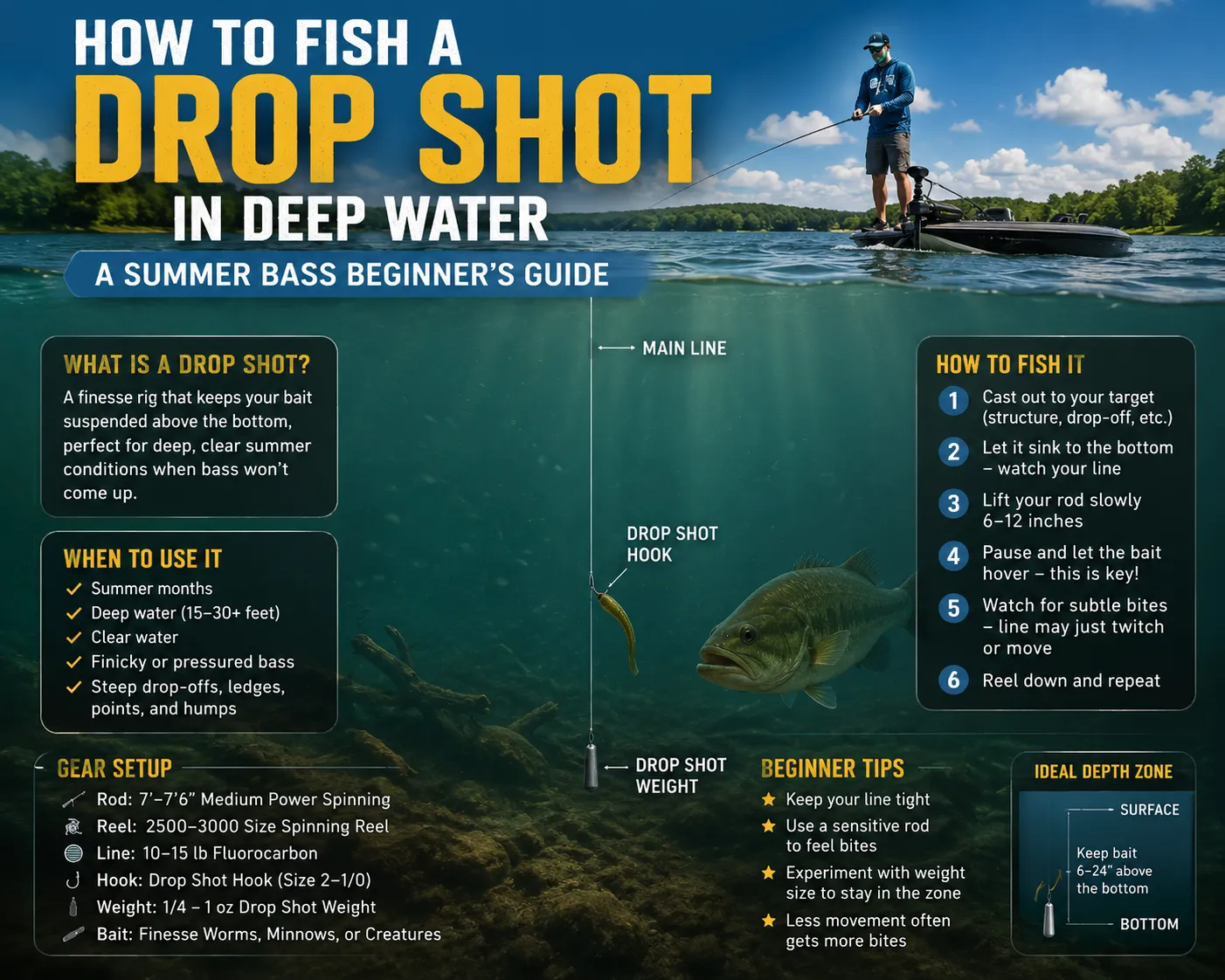 How to Fish a Drop Shot in Deep Water: A Summer Bass Beginner's Guide