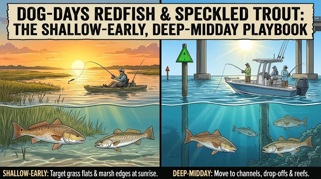 Dog-Days Redfish & Speckled Trout: The Shallow-Early, Deep-Midday Playbook